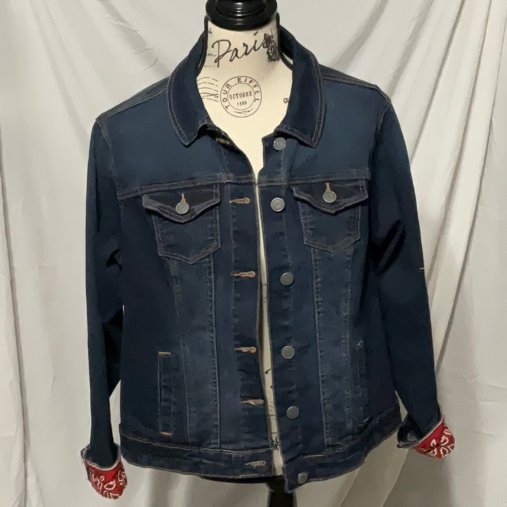 Dark Blue Denim Jacket with Red Accents